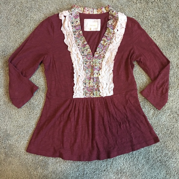 Anthropologie Tops - Anthropologie Deletta 3/4 Sleeves Embroidered Top
